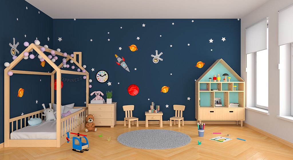 Детска стая с фототапет космос
